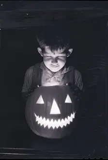 Halloween Prints: Boy Looking into Jack O'Lantern