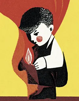 Little Boys Prints: Boy Playing with Matches