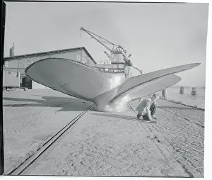 Hamburg Prints: Boy Playing Near a Giant Tanker Screw