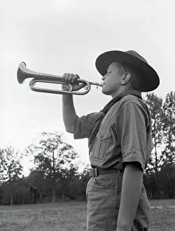 Equality Prints: Boy Scout Bugling on a Field