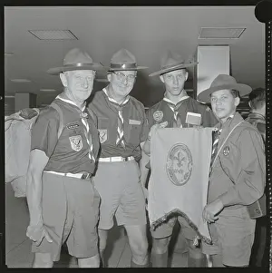 Boy Scout Officials Posing with Emblem