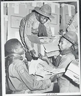 Boy Scouts Collecting Toy Train Roadbed