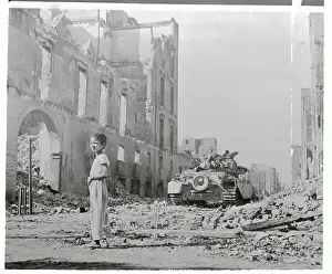 Port Said Prints: Boy Standing in War Torn Street