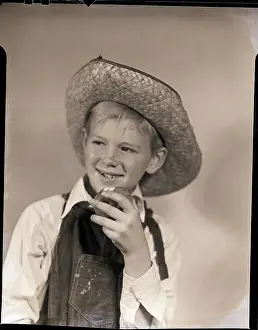 Apple Prints: Boy in Straw Hat Eating Apple