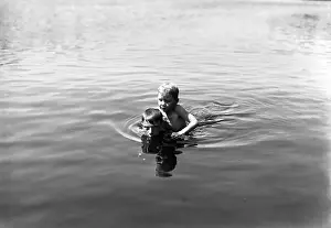 Swimmer Prints: Boy Teaching Friend to Swim