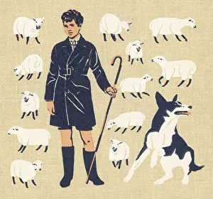 Trench Coat Prints: Boy Tending Sheep With Dog