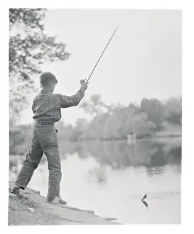 Fisherman Prints: Boy Using Fishing at Lake