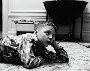Tv Broadcasting Prints: Boy Watching TV