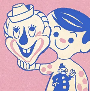 Colored Backgroun Prints: Boy Wearing Clown Costume