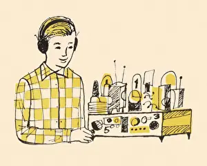 Electrical Prints: Boy Wearing Headphones and Using Radio