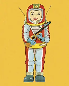 Robot Prints: Boy Wearing Spaceman Suit