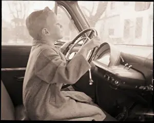 Steering Wheel Prints: Boy at Wheel of Auto