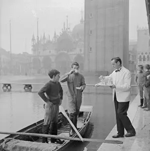Teenage Boy Prints: Boys in Boat Served Coffee at St. Mark's Square