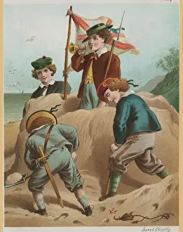 Landforms Prints: Boys Building Sand Castle