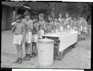 Tuberculosis Prints: Boys Drinking Milk at Tuberculosis Camp