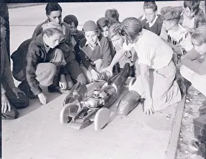 Pasadena Prints: Boys Examining Model Speed Car