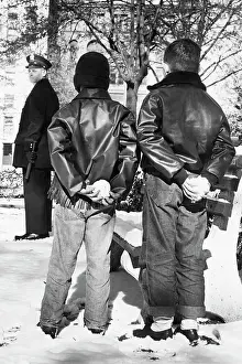 Hiding Prints: Boys Hiding Snowballs Behind Their Backs