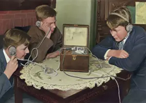 Headset Prints: Three Boys Listening With Earphones, 1927