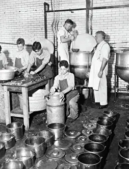 Institution Prints: Boys Prepare Food In Cafeteria Kitchen
