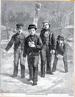 Mischief Prints: Boys Preparing for a Snowball Fight