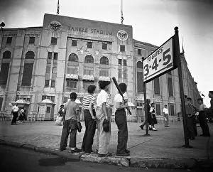 Directional Sign Prints: Boys Staring at Yankee Stadium