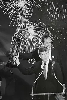 Bill Bradley and Michael Dukakis with Trophy