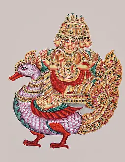 Flask Prints: Brahmā with four heads and four arms