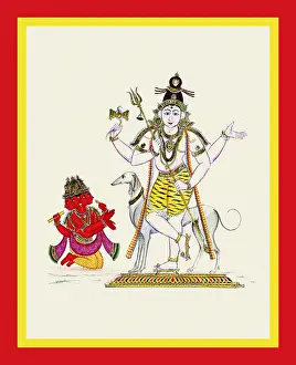 Sandals Prints: Brahmā kneels in front of Bhairava