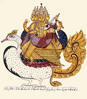 Princes Prints: Brahma and Sarasvatī seated on the hamsa vahana