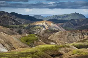 Brennisteinsalda volcano, rhyolite mountains and Laugahraun lava field, Landmannalaugar, Fjallabak Nature Reserve, Highlands of Iceland, Iceland, Europe