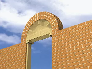 Brick arch above doorway in brick wall
