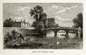 Images Dated 10th February 2018: Bridge in Burghley Park, Stamford, England Victorian Engraving, Circa 1840