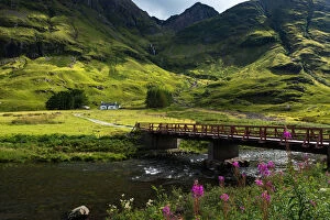 Images Dated 31st August 2015: Bridge crossing the river Coe to cottage at Glencoe Highlands, Scotland