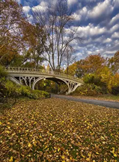 Bridge in New York Citys Central Park on a colorful autumn day