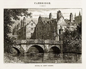 Images Dated 11th April 2018: Bridge, St. Johnas College, Cambridge, Cambridgeshire, England Victorian Engraving, 1840