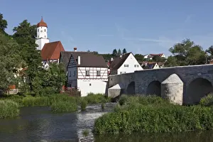Half Prints: Bridge over the Woernitz river, Harburg, Schwaben, Bavaria, Germany, Europe