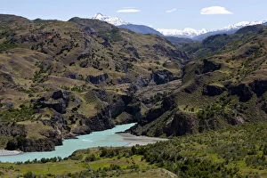 The bright blue Rio Baker glacial river on the Carretera Austral, Ruta CH7 road, Panamerican Highway, Cochrane