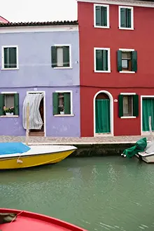 Brightly painted homes on the island of Burano Venice, Italy