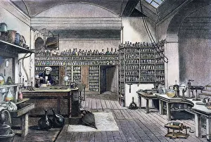 Chemistry Prints: British Chemist Michael Faraday in His Physics Laboratory