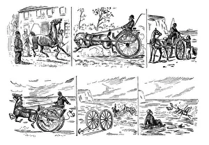 Sequences Collection: British London satire caricatures comics cartoon illustrations: Carriage accident