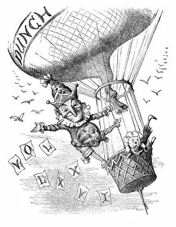 Images Dated 30th October 2018: British London satire caricatures comics cartoon illustrations: Man on air balloon