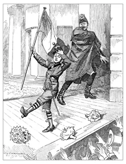 Images Dated 22nd October 2018: British London satire caricatures comics cartoon illustrations: Soldier boy flag