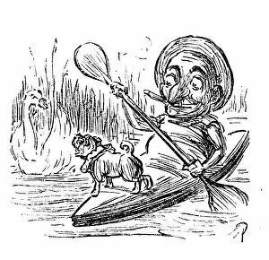 Images Dated 16th October 2018: British London satire caricatures comics cartoon illustrations: Man with canoe, dog