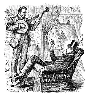British London satire caricatures comics cartoon illustrations: Banjo player