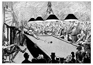 British London satire caricatures comics cartoon illustrations: Billiard