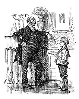 British London satire caricatures comics cartoon illustrations: Boy and father