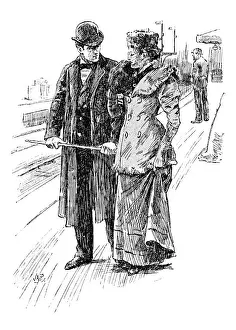 British London Satire Caricatures Comics Cartoon Illustration Prints: British London satire caricatures comics cartoon illustrations: Couple