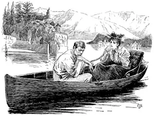 British London satire caricatures comics cartoon illustrations: Couple on boat