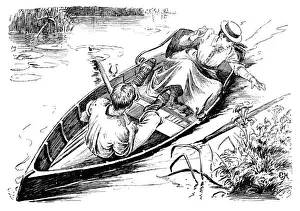 British London satire caricatures comics cartoon illustrations: Couple on boat
