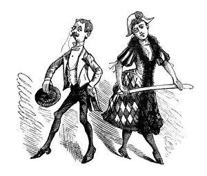 British London satire caricatures comics cartoon illustrations: Couple harlequin